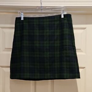 LOFT Green and Black Plaid Mini Skirt
